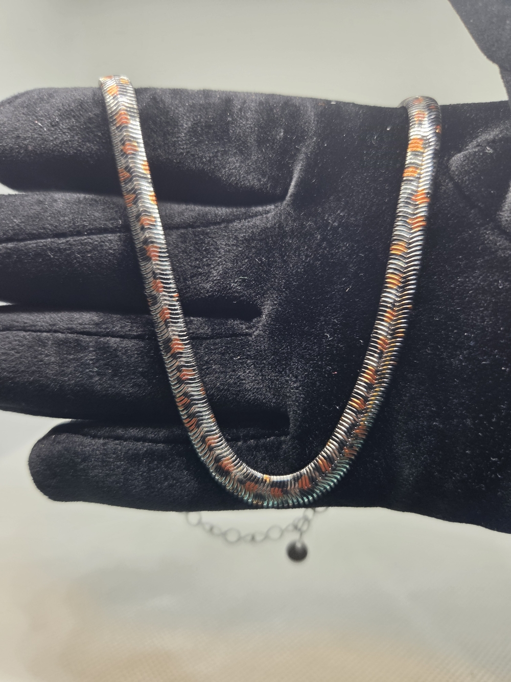 Cheetah Print Snake Chain Necklace In Stainless Steel